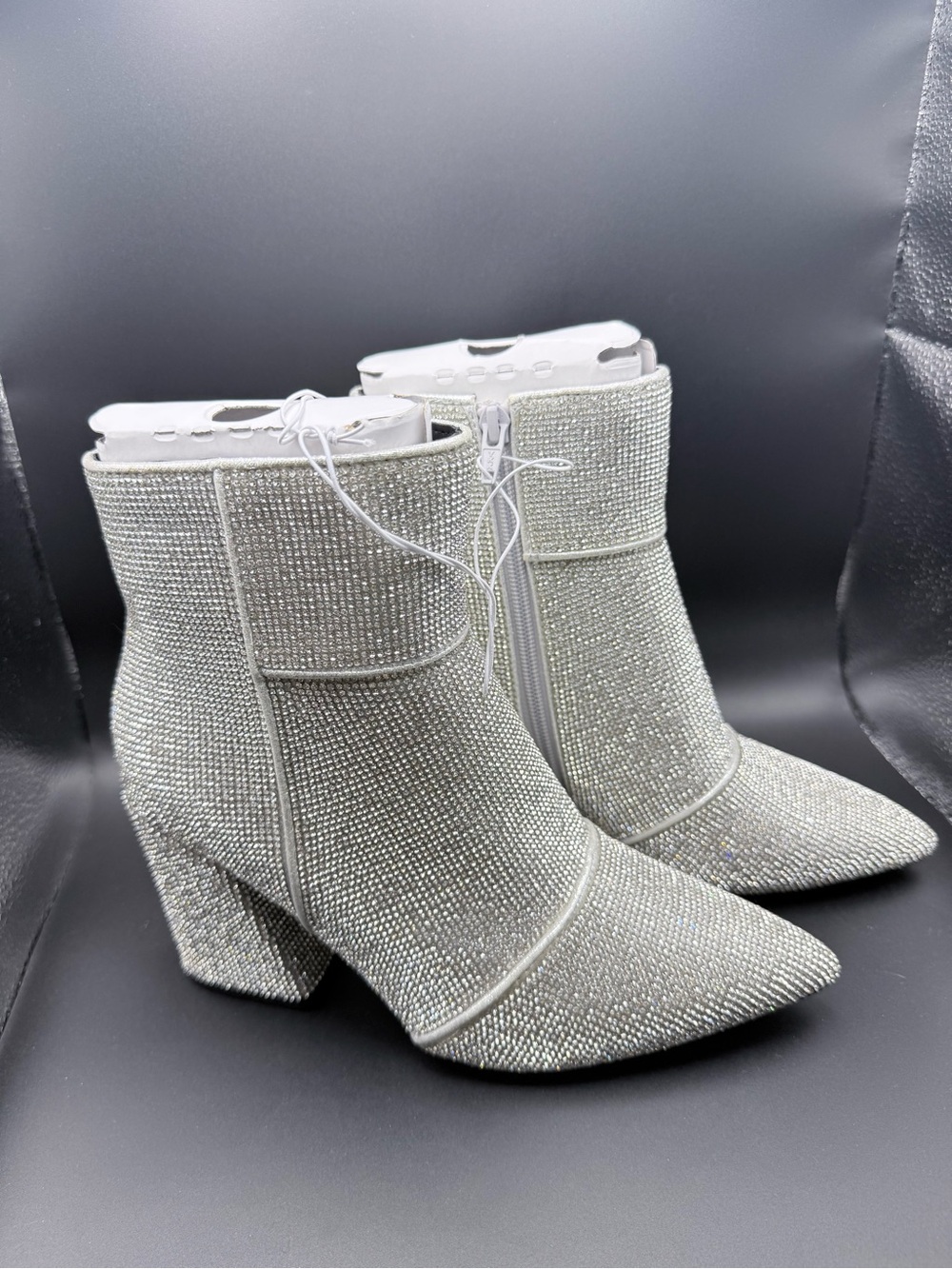 a new day - Silver Rhinestone Pointed-Toe Cailin Ankle Boots